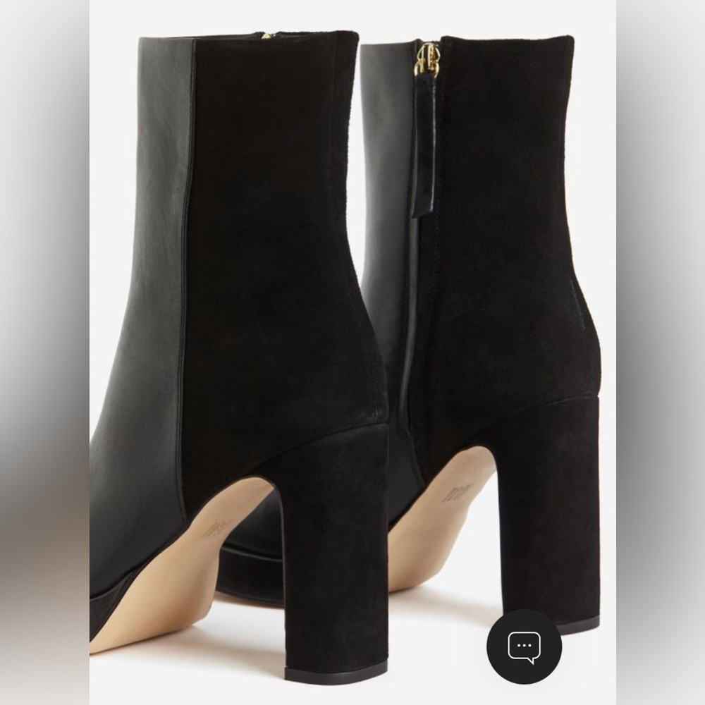 NWT H&M Black Leather Heeled Boots - Black Suede Boots - Platform Boots - Picture 3 of 10